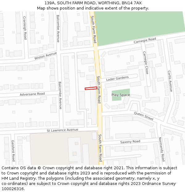 139A, SOUTH FARM ROAD, WORTHING, BN14 7AX: Location map and indicative extent of plot