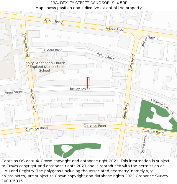 13A, BEXLEY STREET, WINDSOR, SL4 5BP: Location map and indicative extent of plot