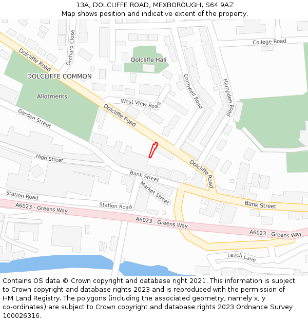 13A, DOLCLIFFE ROAD, MEXBOROUGH, S64 9AZ: Location map and indicative extent of plot