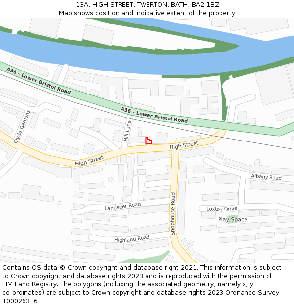 13A, HIGH STREET, TWERTON, BATH, BA2 1BZ: Location map and indicative extent of plot