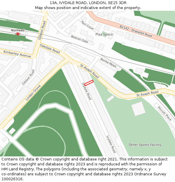 13A, IVYDALE ROAD, LONDON, SE15 3DR: Location map and indicative extent of plot