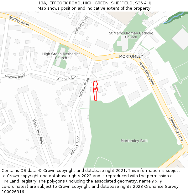 13A, JEFFCOCK ROAD, HIGH GREEN, SHEFFIELD, S35 4HJ: Location map and indicative extent of plot
