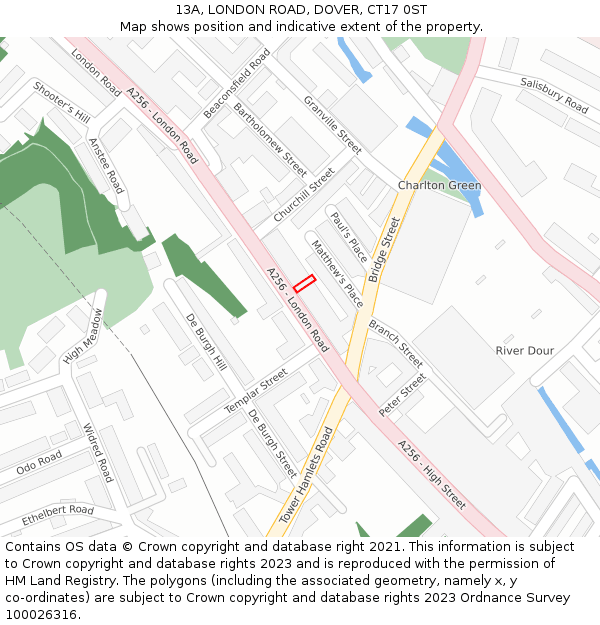 13A, LONDON ROAD, DOVER, CT17 0ST: Location map and indicative extent of plot