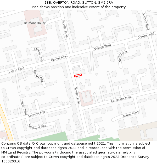 13B, OVERTON ROAD, SUTTON, SM2 6RA: Location map and indicative extent of plot