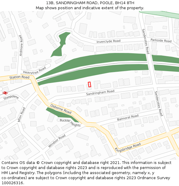 13B, SANDRINGHAM ROAD, POOLE, BH14 8TH: Location map and indicative extent of plot