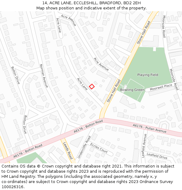 14, ACRE LANE, ECCLESHILL, BRADFORD, BD2 2EH: Location map and indicative extent of plot