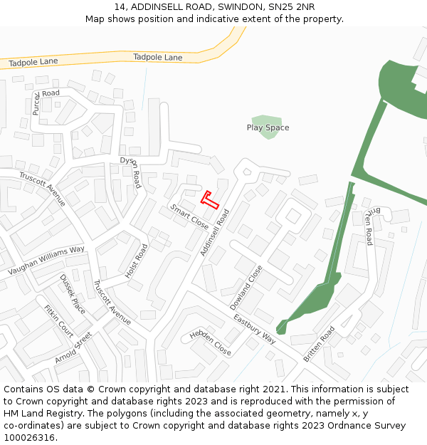 14, ADDINSELL ROAD, SWINDON, SN25 2NR: Location map and indicative extent of plot