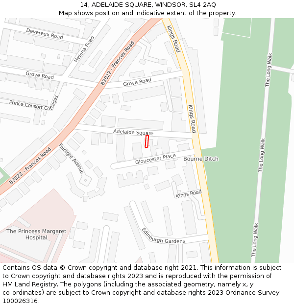 14, ADELAIDE SQUARE, WINDSOR, SL4 2AQ: Location map and indicative extent of plot