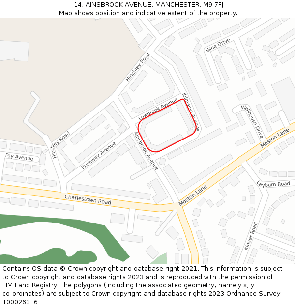 14, AINSBROOK AVENUE, MANCHESTER, M9 7FJ: Location map and indicative extent of plot