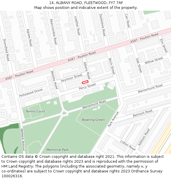 14, ALBANY ROAD, FLEETWOOD, FY7 7AF: Location map and indicative extent of plot