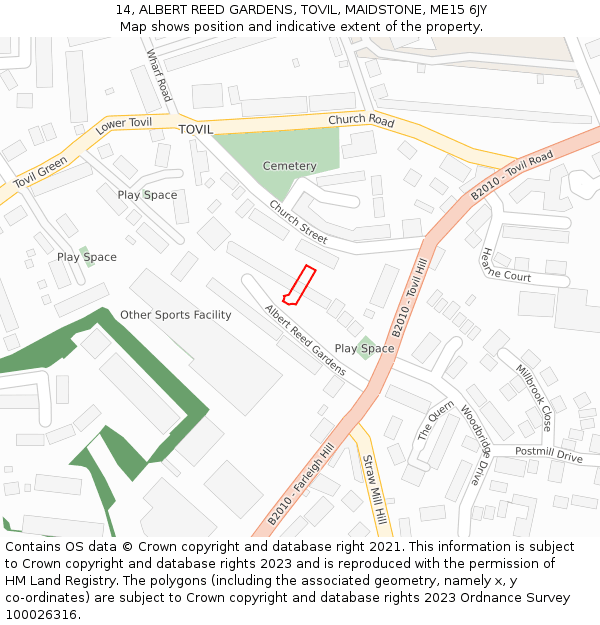 14, ALBERT REED GARDENS, TOVIL, MAIDSTONE, ME15 6JY: Location map and indicative extent of plot