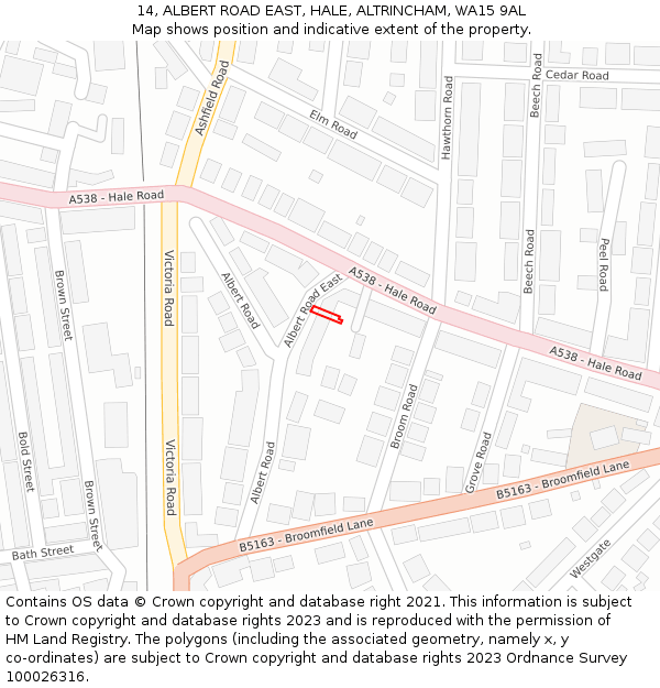 14, ALBERT ROAD EAST, HALE, ALTRINCHAM, WA15 9AL: Location map and indicative extent of plot