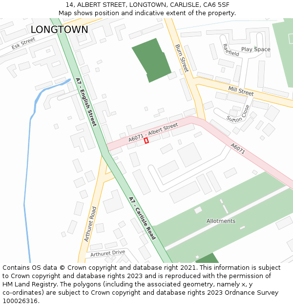 14, ALBERT STREET, LONGTOWN, CARLISLE, CA6 5SF: Location map and indicative extent of plot