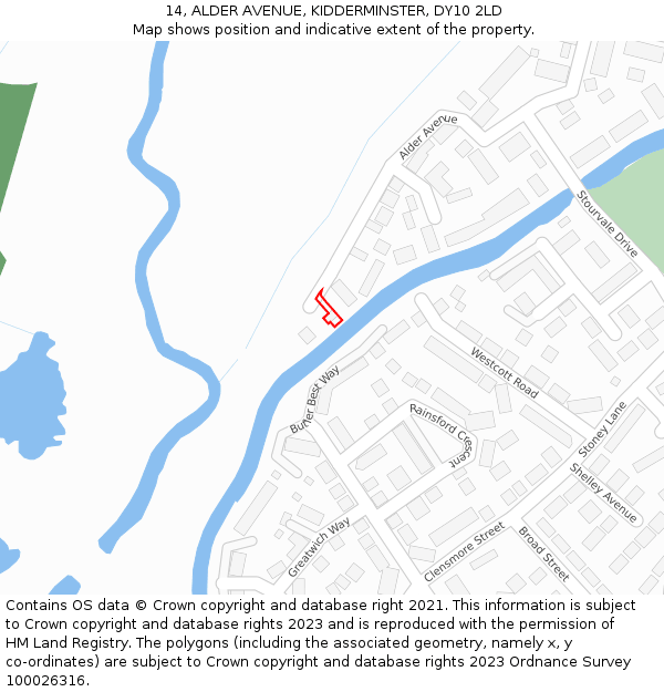 14, ALDER AVENUE, KIDDERMINSTER, DY10 2LD: Location map and indicative extent of plot