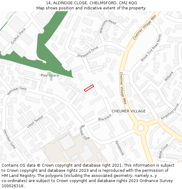 14, ALDRIDGE CLOSE, CHELMSFORD, CM2 6QG: Location map and indicative extent of plot