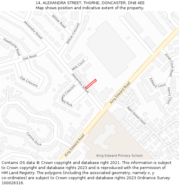 14, ALEXANDRA STREET, THORNE, DONCASTER, DN8 4EE: Location map and indicative extent of plot
