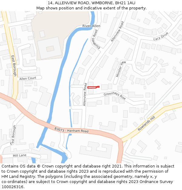 14, ALLENVIEW ROAD, WIMBORNE, BH21 1AU: Location map and indicative extent of plot