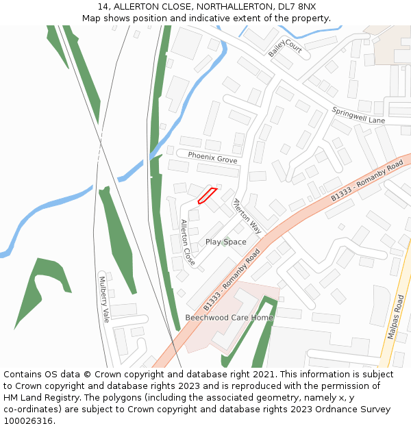14, ALLERTON CLOSE, NORTHALLERTON, DL7 8NX: Location map and indicative extent of plot