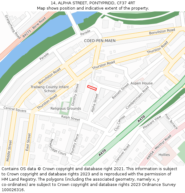 14, ALPHA STREET, PONTYPRIDD, CF37 4RT: Location map and indicative extent of plot