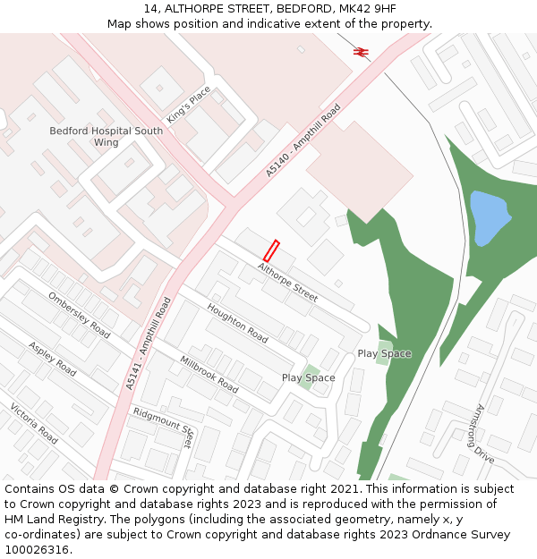 14, ALTHORPE STREET, BEDFORD, MK42 9HF: Location map and indicative extent of plot