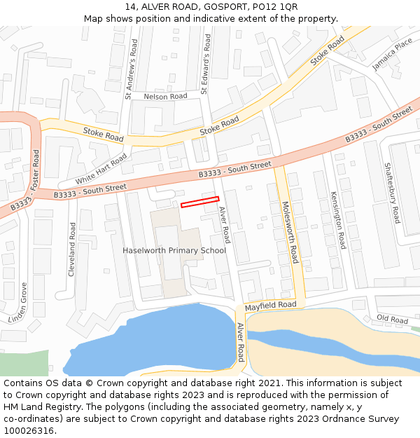 14, ALVER ROAD, GOSPORT, PO12 1QR: Location map and indicative extent of plot