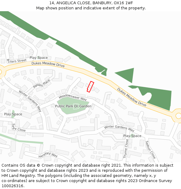 14, ANGELICA CLOSE, BANBURY, OX16 1WF: Location map and indicative extent of plot