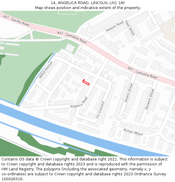 14, ANGELICA ROAD, LINCOLN, LN1 1AY: Location map and indicative extent of plot