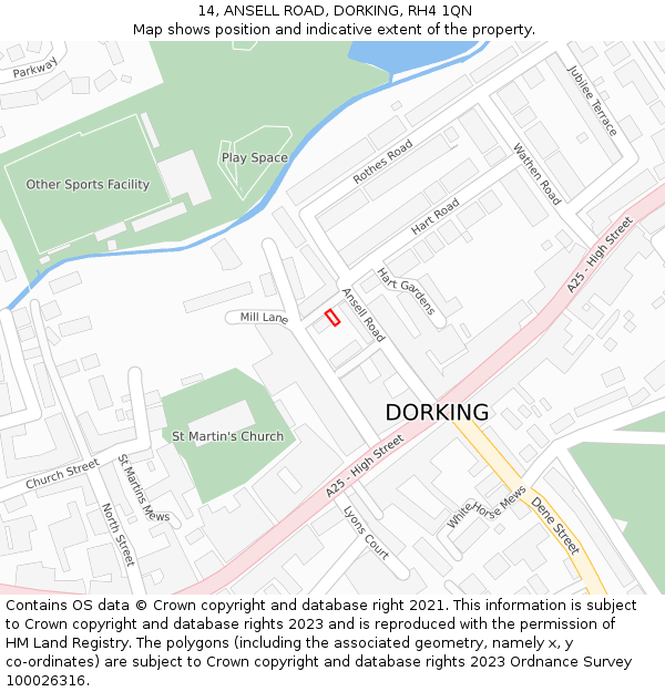14, ANSELL ROAD, DORKING, RH4 1QN: Location map and indicative extent of plot