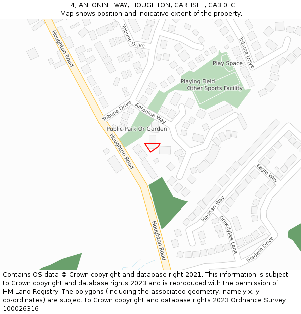 14, ANTONINE WAY, HOUGHTON, CARLISLE, CA3 0LG: Location map and indicative extent of plot