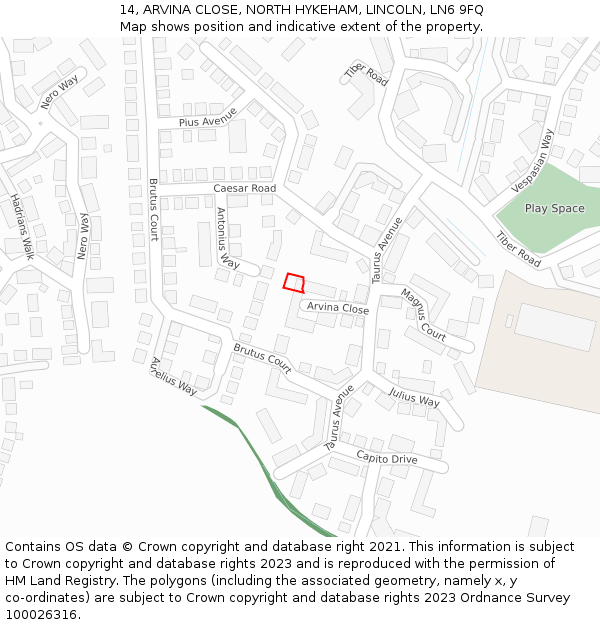 14, ARVINA CLOSE, NORTH HYKEHAM, LINCOLN, LN6 9FQ: Location map and indicative extent of plot