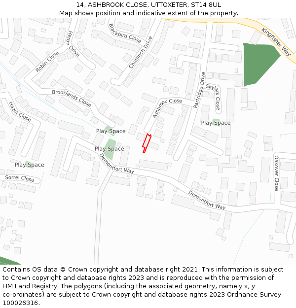 14, ASHBROOK CLOSE, UTTOXETER, ST14 8UL: Location map and indicative extent of plot