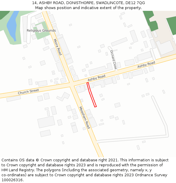 14, ASHBY ROAD, DONISTHORPE, SWADLINCOTE, DE12 7QG: Location map and indicative extent of plot