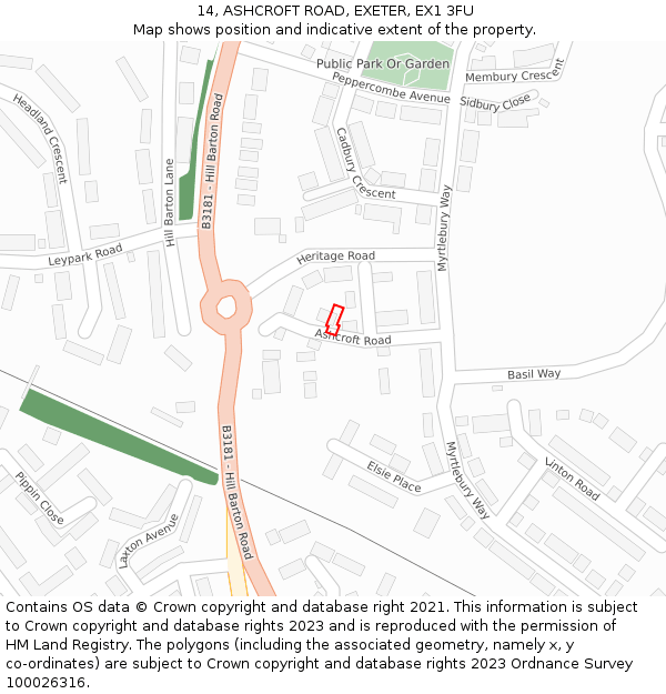 14, ASHCROFT ROAD, EXETER, EX1 3FU: Location map and indicative extent of plot