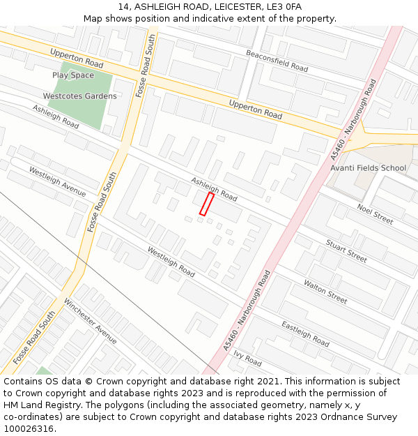 14, ASHLEIGH ROAD, LEICESTER, LE3 0FA: Location map and indicative extent of plot