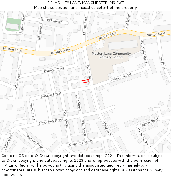 14, ASHLEY LANE, MANCHESTER, M9 4WT: Location map and indicative extent of plot