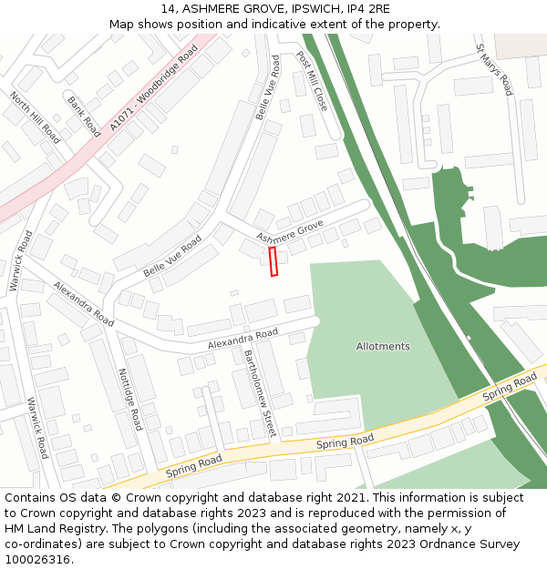14, ASHMERE GROVE, IPSWICH, IP4 2RE: Location map and indicative extent of plot