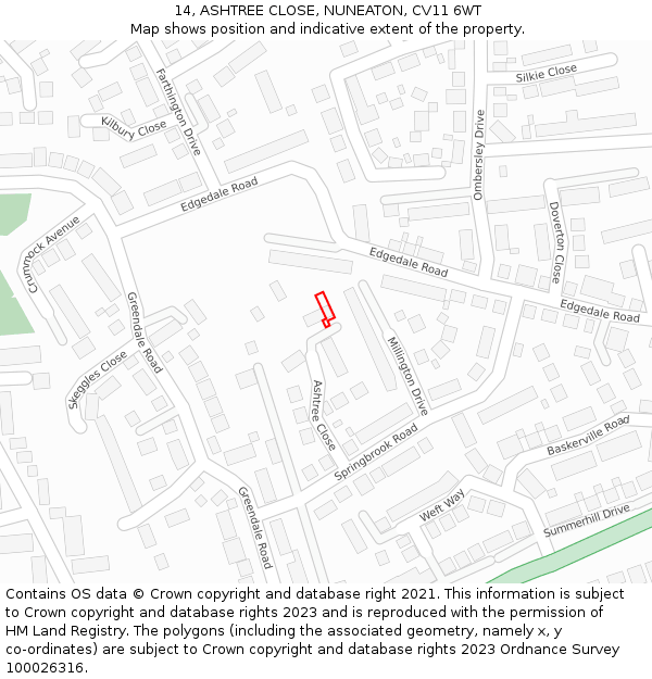 14, ASHTREE CLOSE, NUNEATON, CV11 6WT: Location map and indicative extent of plot