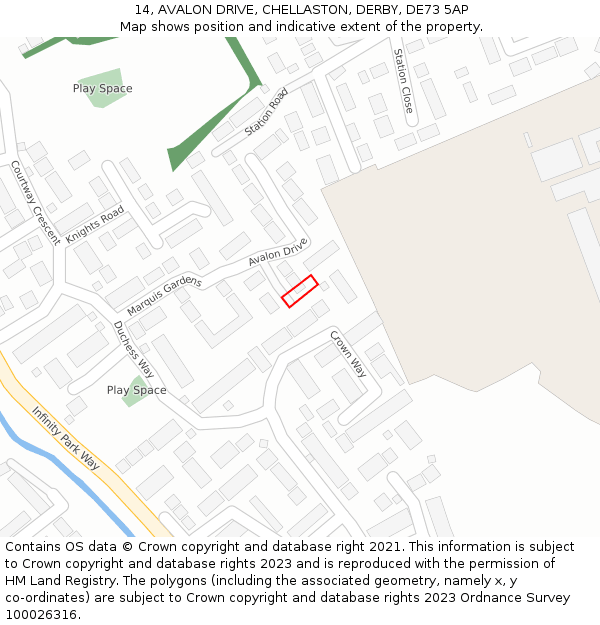 14, AVALON DRIVE, CHELLASTON, DERBY, DE73 5AP: Location map and indicative extent of plot