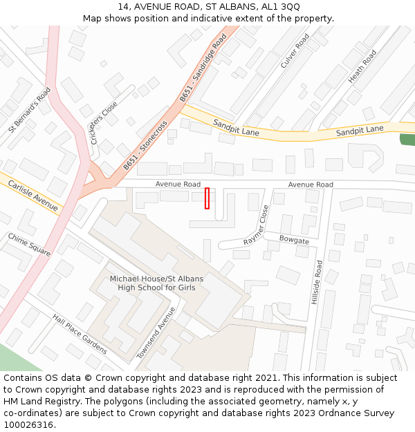 14, AVENUE ROAD, ST ALBANS, AL1 3QQ: Location map and indicative extent of plot