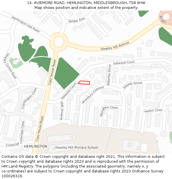 14, AVIEMORE ROAD, HEMLINGTON, MIDDLESBROUGH, TS8 9HW: Location map and indicative extent of plot