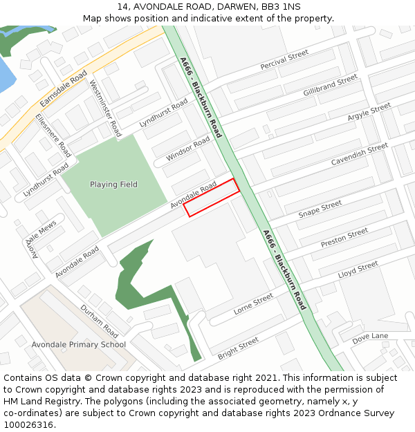 14, AVONDALE ROAD, DARWEN, BB3 1NS: Location map and indicative extent of plot