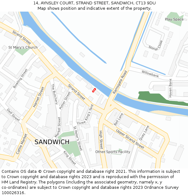 14, AYNSLEY COURT, STRAND STREET, SANDWICH, CT13 9DU: Location map and indicative extent of plot