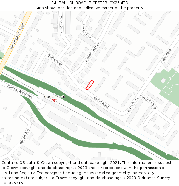 14, BALLIOL ROAD, BICESTER, OX26 4TD: Location map and indicative extent of plot