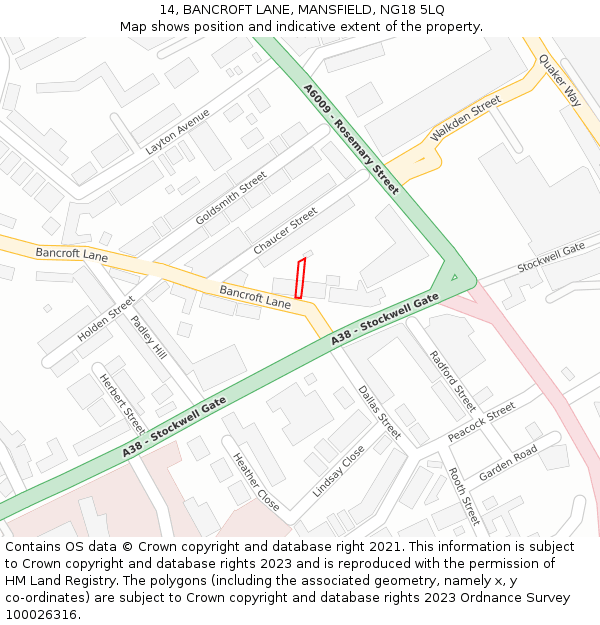 14, BANCROFT LANE, MANSFIELD, NG18 5LQ: Location map and indicative extent of plot