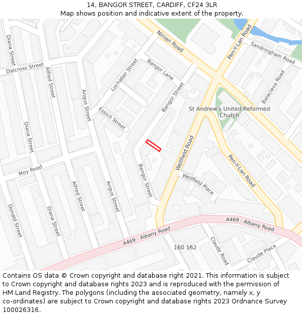 14, BANGOR STREET, CARDIFF, CF24 3LR: Location map and indicative extent of plot