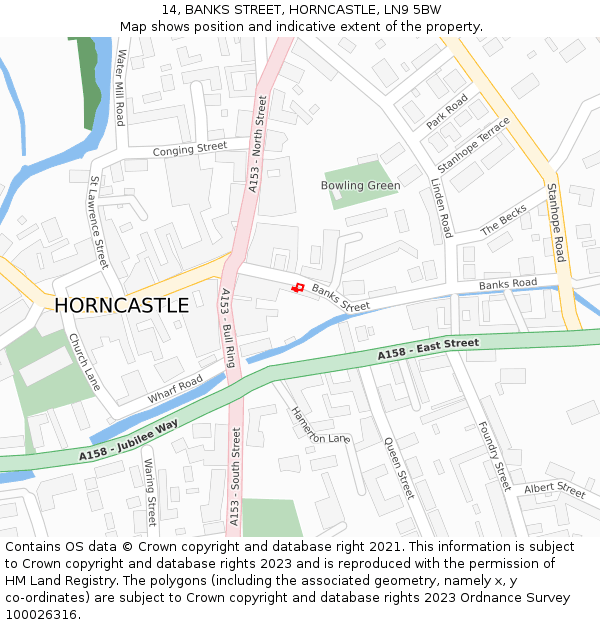 14, BANKS STREET, HORNCASTLE, LN9 5BW: Location map and indicative extent of plot