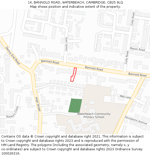 14, BANNOLD ROAD, WATERBEACH, CAMBRIDGE, CB25 9LQ: Location map and indicative extent of plot