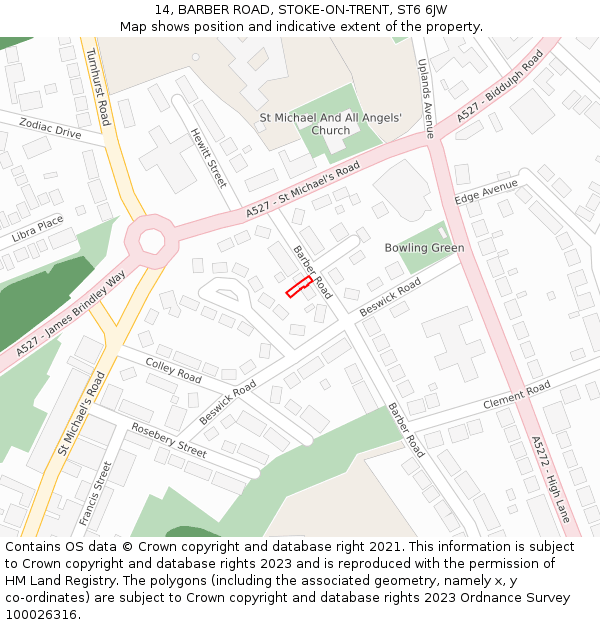 14, BARBER ROAD, STOKE-ON-TRENT, ST6 6JW: Location map and indicative extent of plot