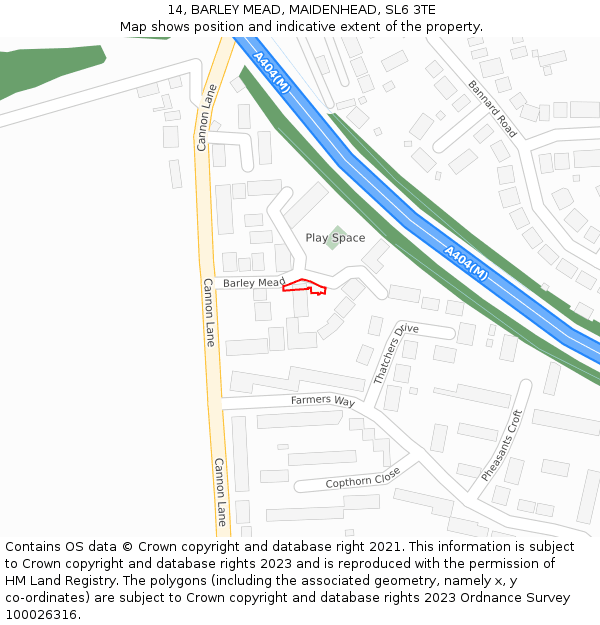 14, BARLEY MEAD, MAIDENHEAD, SL6 3TE: Location map and indicative extent of plot