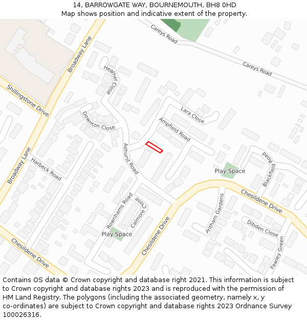 14, BARROWGATE WAY, BOURNEMOUTH, BH8 0HD: Location map and indicative extent of plot